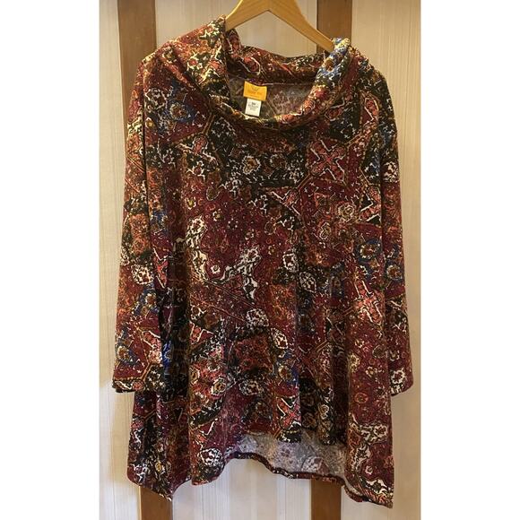 NWT Ruby Rd. Women’s Knit Shirt 3X Top Burgundy Multicolor $65 - Picture 1 of 11